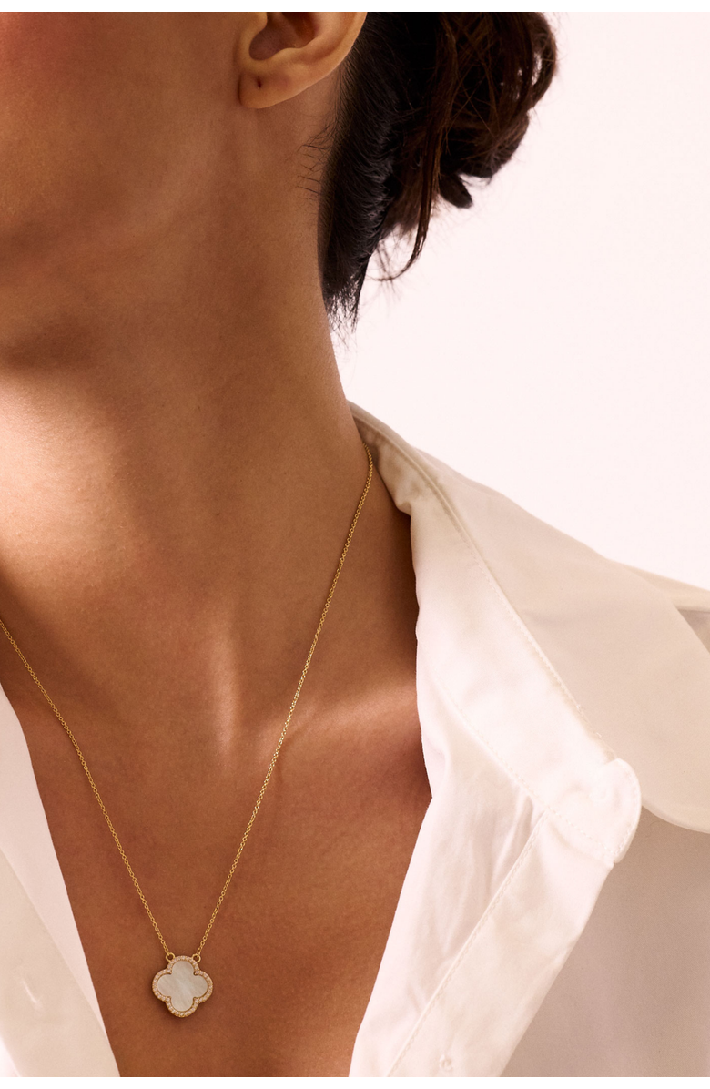 Electric Picks Icon White Clover Necklace, Alternate, color, Gold