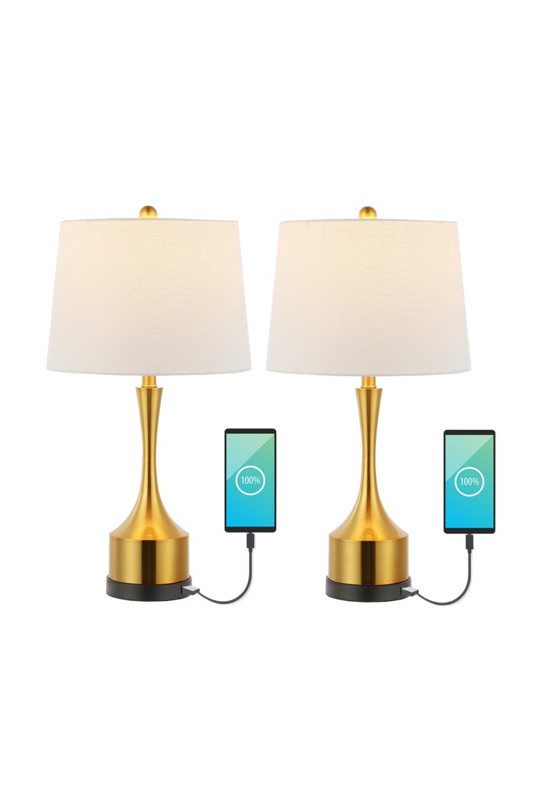 Cooper 26" Classic French Country Iron LED Table Lamp with USB Charging Port, Main, color, Brass Gold