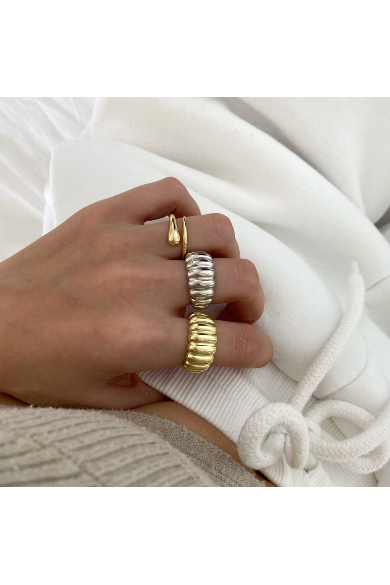 Large Multi Dished Adjustable Statement Sterling Silver Croissant Ring, Alternate, color, Gold