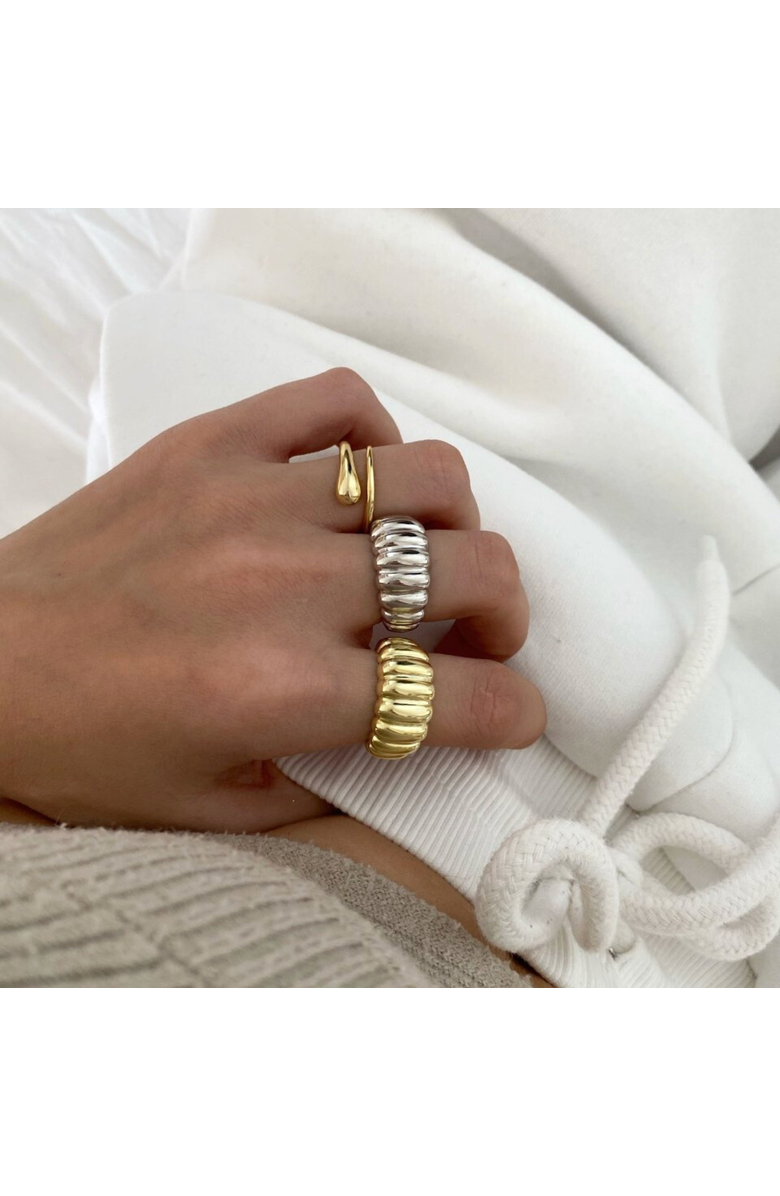 Spero London Large Multi Dished Adjustable Statement Sterling Silver Croissant Ring, Alternate, color, Silver