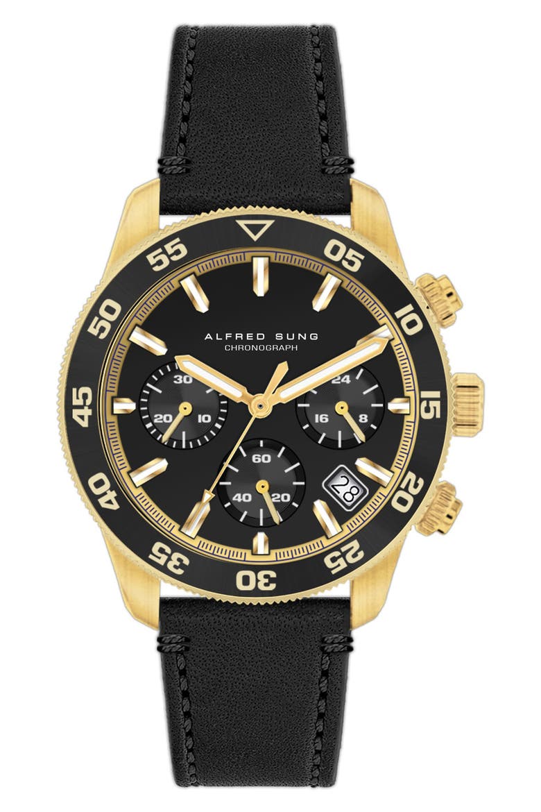 Chronograph III Leather Strap Watch, 41mm, Main, color, BLACK STRAP/BLACK DIAL