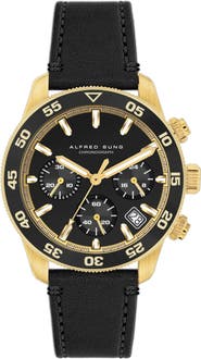 Alfred Sung Chronograph III Leather Strap Watch, 41mm