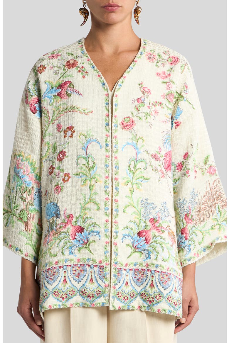 Kesa Side Slit Cotton Blend Jacket, Main, color, PRINT ON WHITE BASE