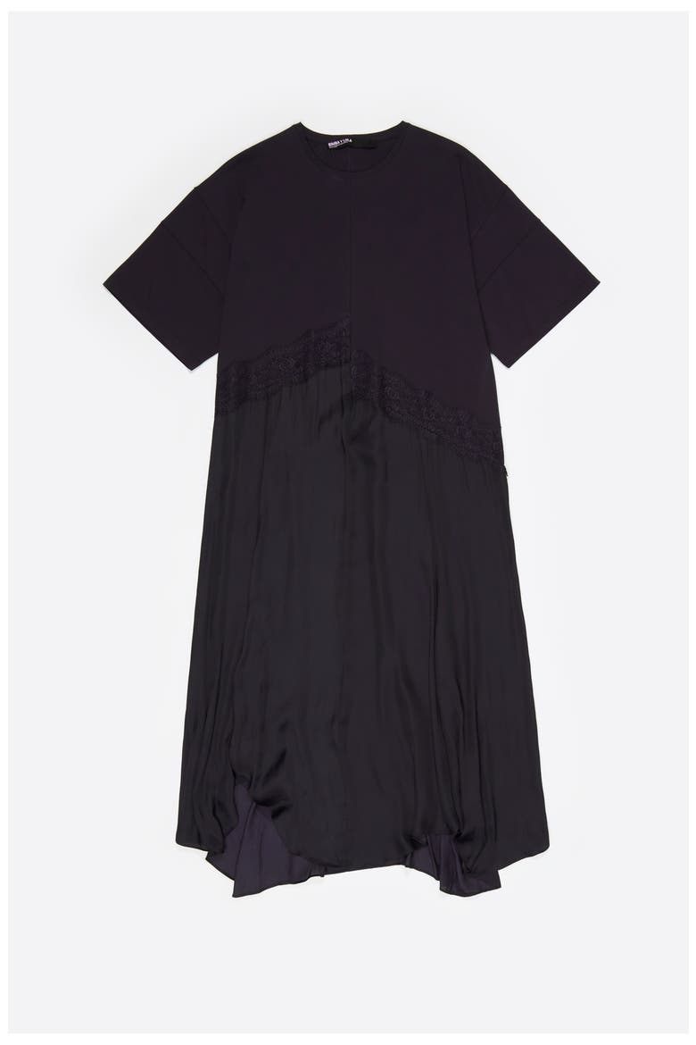 Two-Material Asymmetric Dress, Alternate, color, BLACK