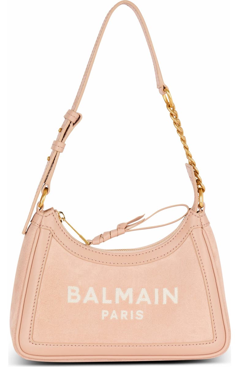 Balmain Suede B-Army Shoulder Bag, Main, color, Beige