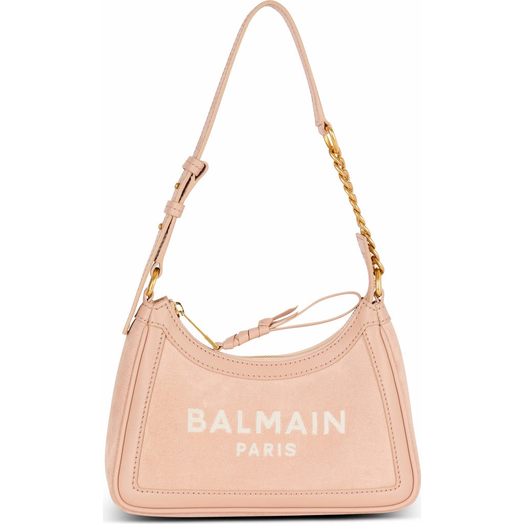 Balmain Suede B-army Shoulder Bag In Sand