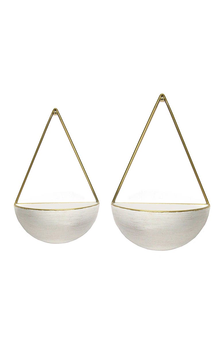 PARKLAND COLLECTION White/Gold Round Metal Wall Planters - Set of 2, Main, color, White Gold