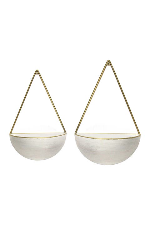 White/Gold Round Metal Wall Planters - Set of 2