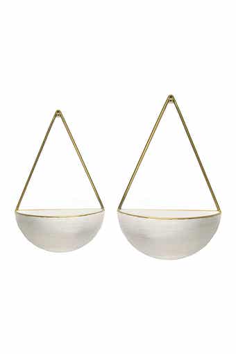 PARKLAND COLLECTION White/Gold Round Metal Wall Planters - Set of 2