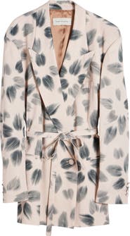 Dries Van Noten Blessy Floral Print Belted Double Breasted Blazer