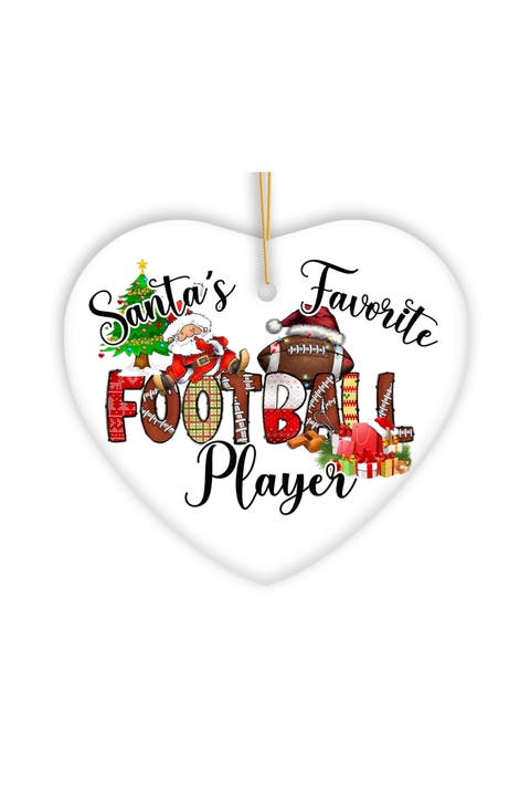 Santas Favorite Football Player Heart Ornament