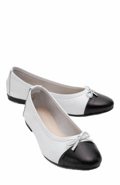 Forever & Always Shoes Rayne Cap Toe Leather Ballet Flats in White Black Leather at Nordstrom, Size 6