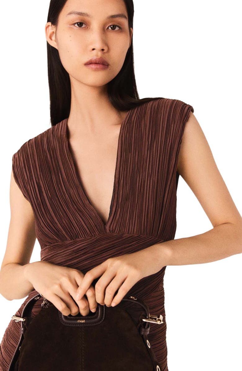 maje Mini pleated dress, Alternate, color, Brown