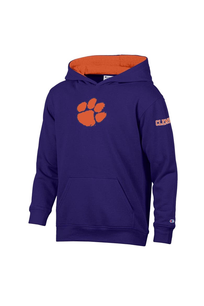 Youth Champion  Purple/Orange Clemson Tigers Volume Fleece Hoodie, Main, color, Purple