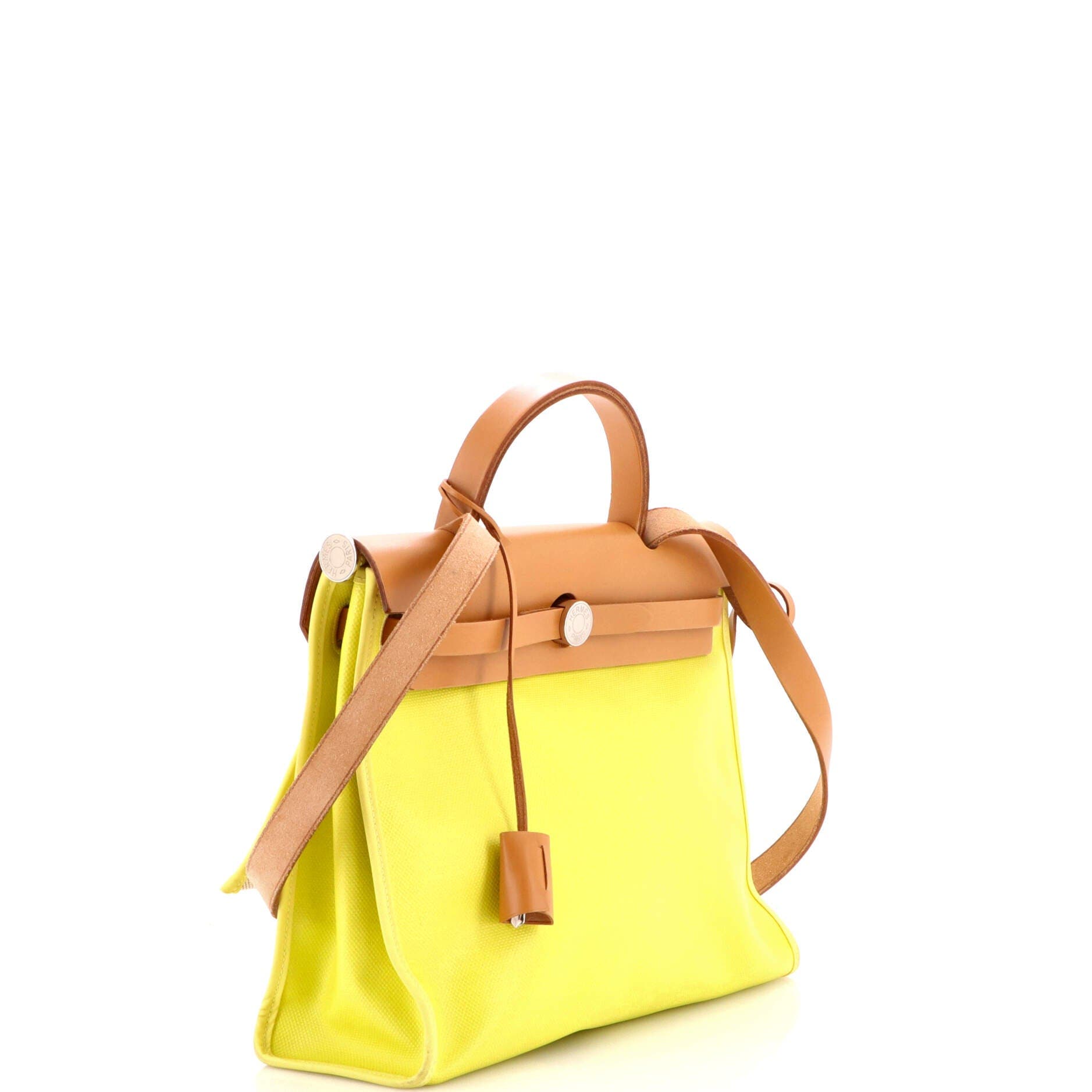 Pre-Owned Hermes Herbag Zip Berline Vache Canvas and Leather 31, Alternate, color, Lime