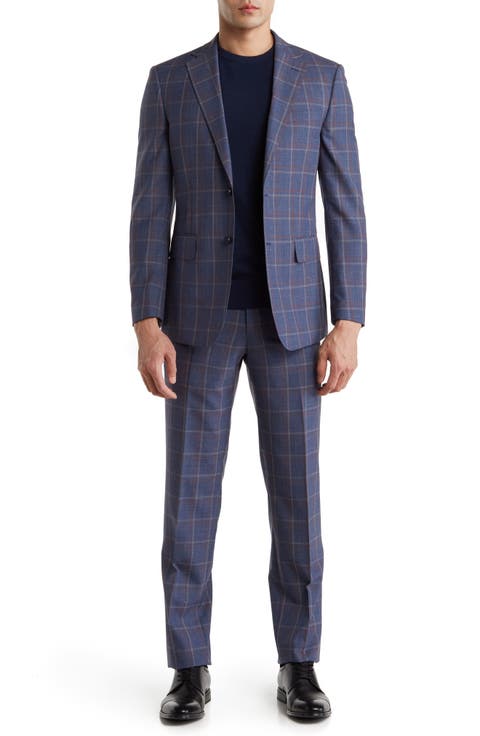 Plaid Two Button Notch Lapel Trim Fit Wool Blend Suit