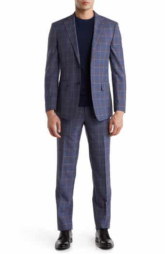 English Laundry Plaid Two Button Notch Lapel Trim Fit Wool Blend Suit
