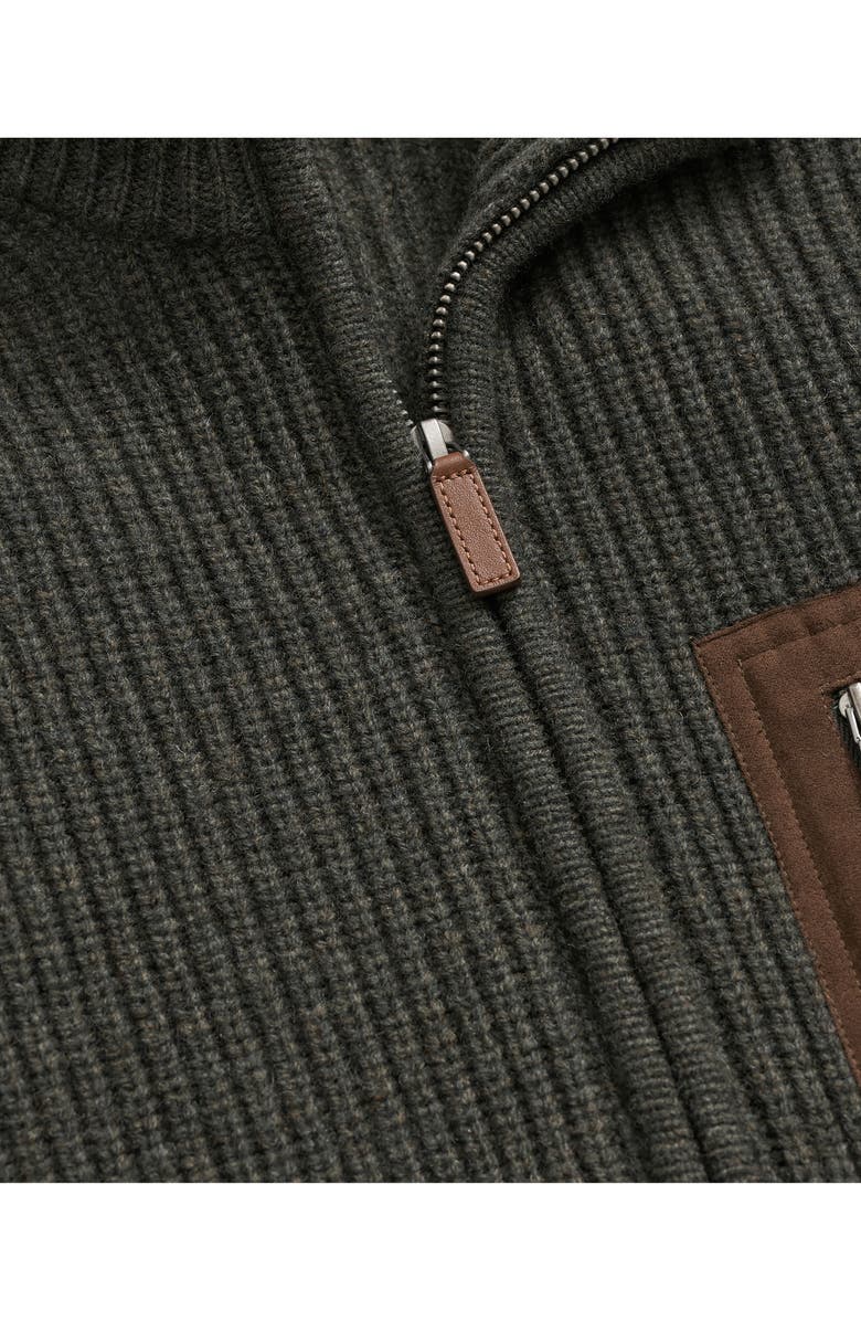 Brooks Brothers Rib Wool Military Zip Cardigan, Alternate, color, Seaweed