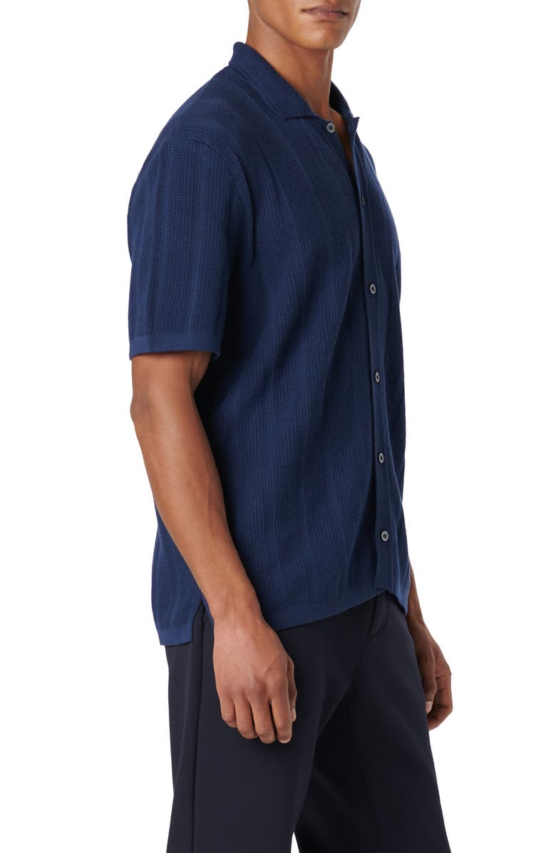 Bugatchi Rib Short Sleeve Polo Sweater, Alternate, color, Navy