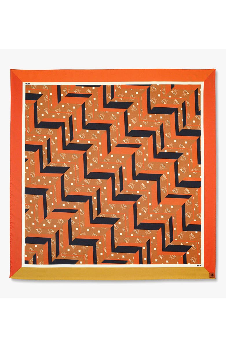 MCM Mega Herringbone Print Scarf in Organic Silk, Main, color, Orangeade