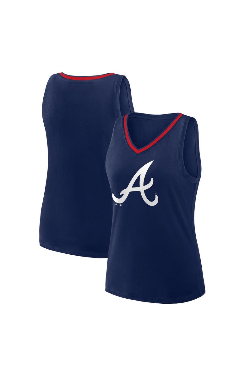 PROFILE Women's  Navy Atlanta Braves Plus Sized Stellar Win V-Neck Tank Top, Main, color, 