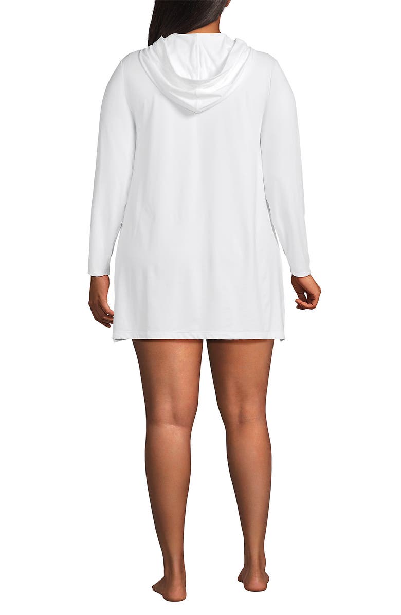 Lands' End Plus Size SunShade UPF 50 Hooded Mini Swim Swim Cover-Up Dress, Alternate, color, White