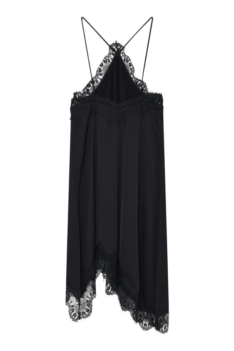 Umali Lace Trim Halter Neck Slip Dress, Alternate, color, Black