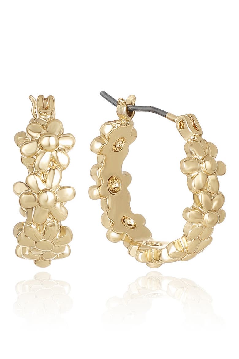 Small Floral Hoop Earrings, Main, color, GOLD