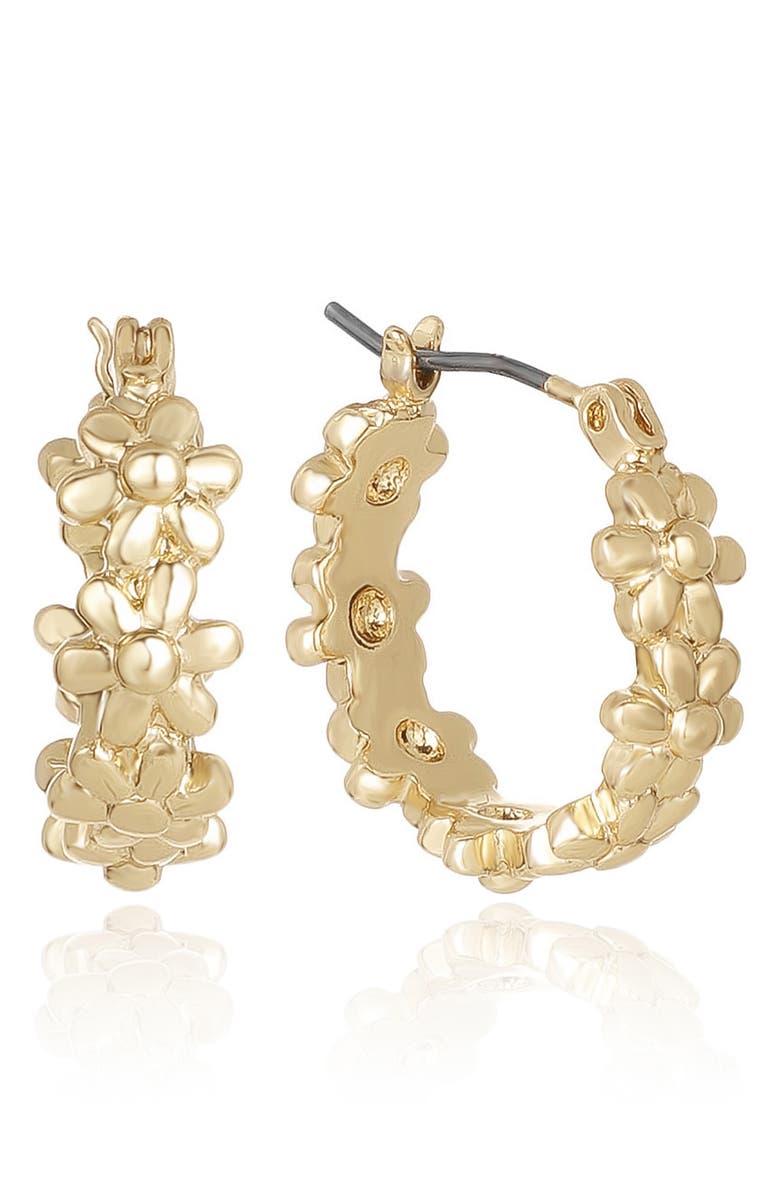Ettika Small Floral Hoop Earrings, Main, color, Gold