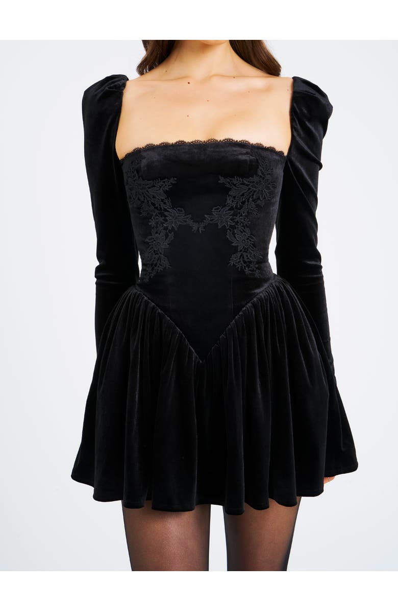 Miss Circle Yolanda Velvet Long Sleeve Mini Dress with Lace Trim, Alternate, color, 