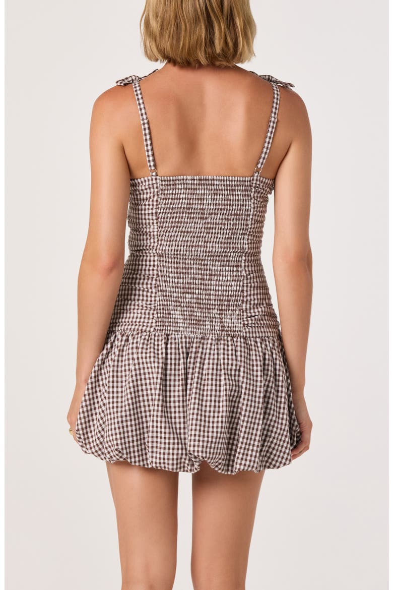 Jeliany Gingham Ruched Bubble Hem Minidress, Alternate, color, BROWN GINGHAM
