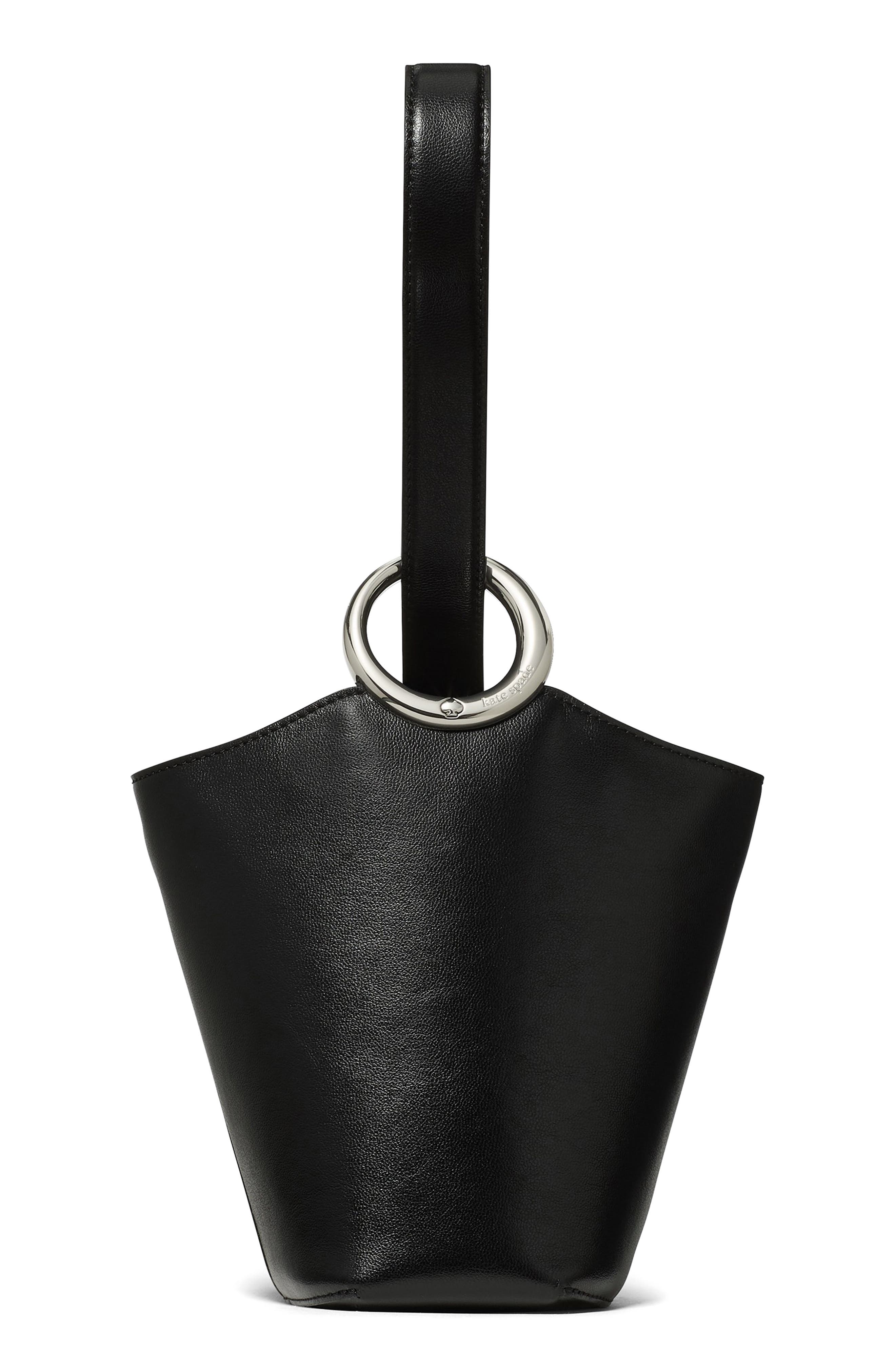 Kate Spade New York mini halo fine grain leather bucket bag, Main, color, Black