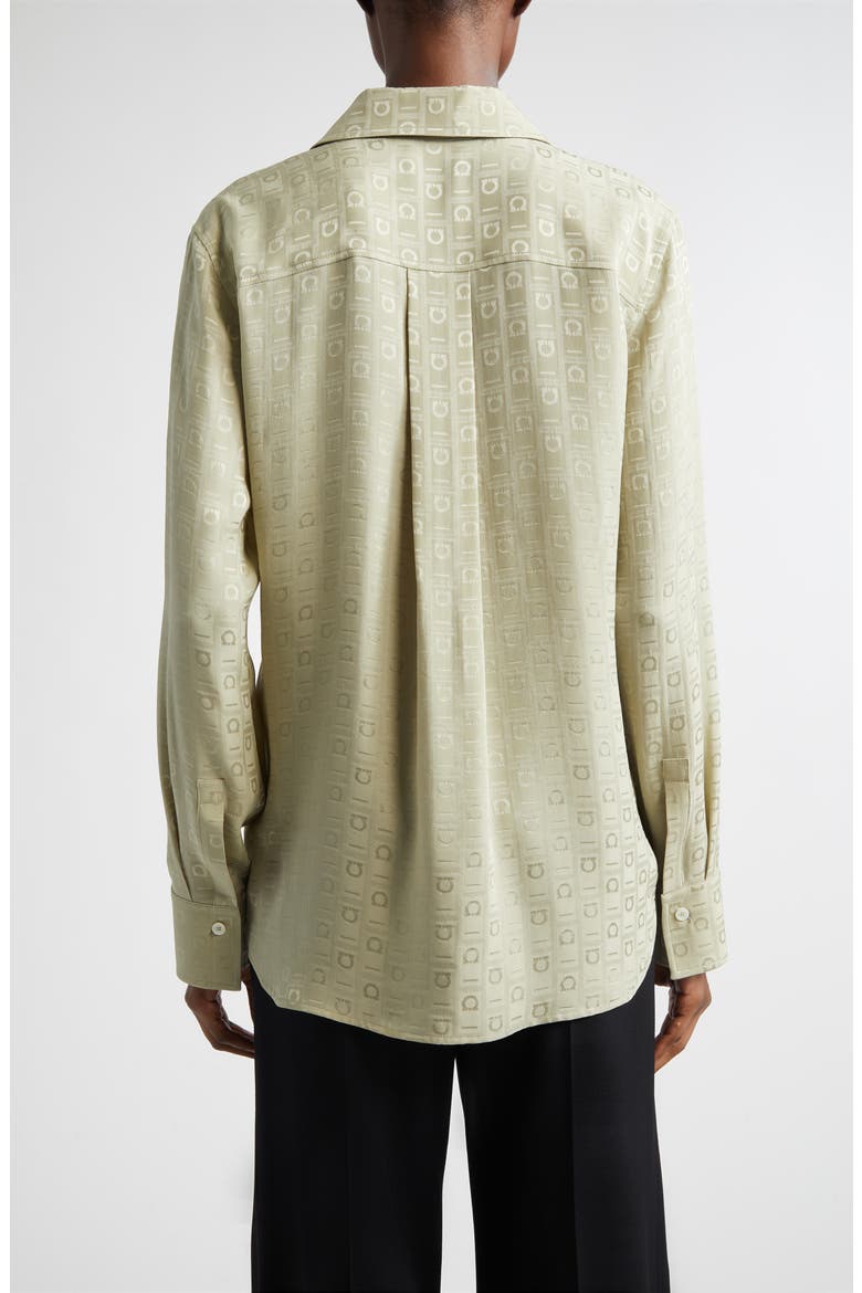 Gancini Jacquard Silk Button-Up Shirt, Alternate, color, BURNT SAGE