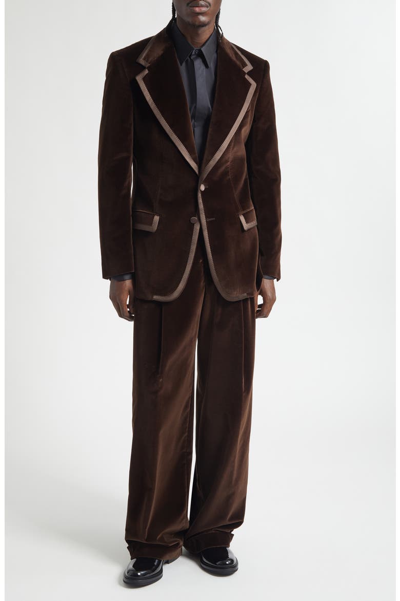 Satin Trim Velveteen Dinner Jacket, Alternate, color, M0937 MARRONE-GRIGIO SCURI