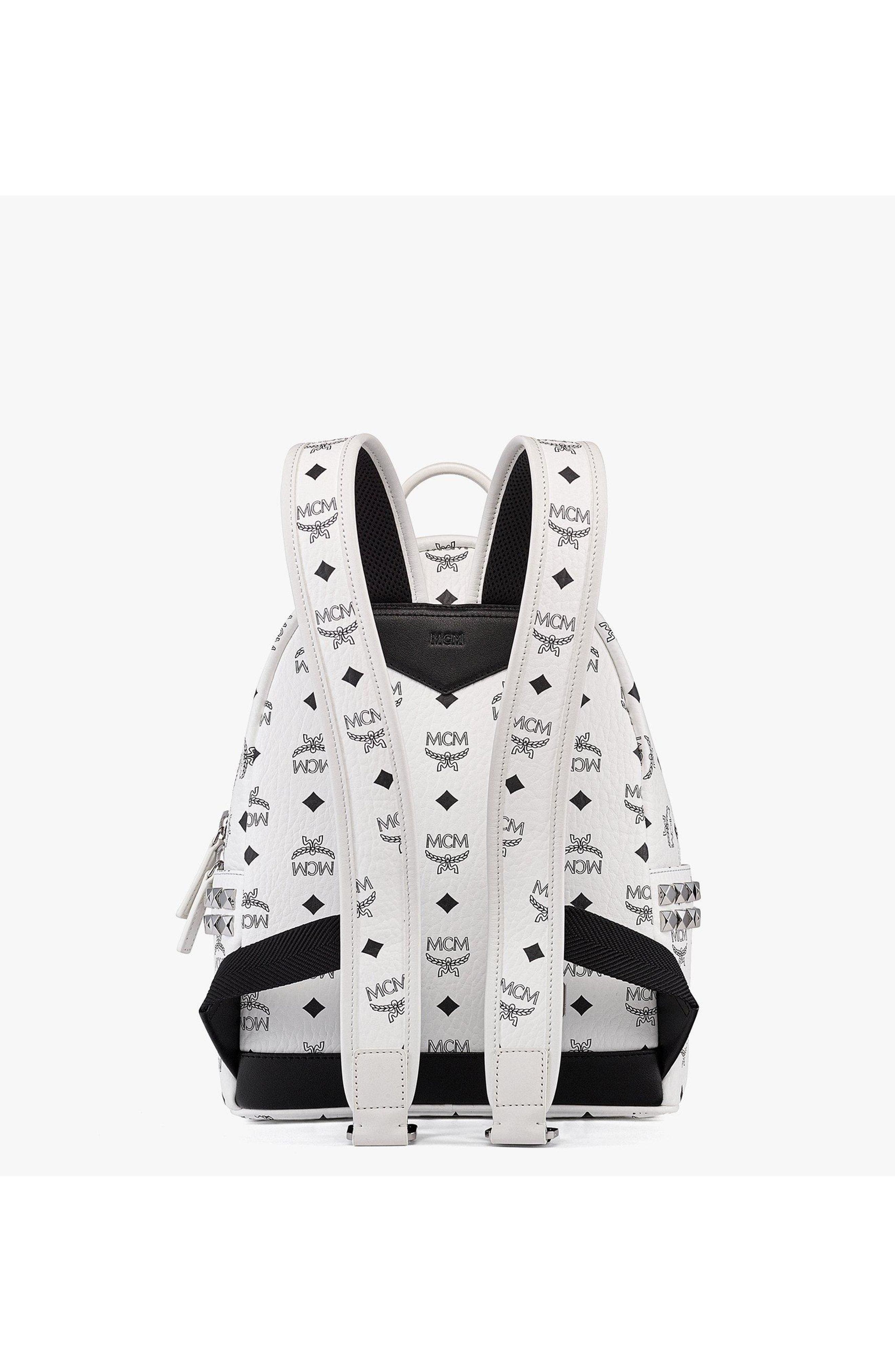 MCM Stark Side Studs Backpack in Visetos, Alternate, color, White