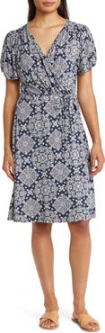 Loveappella Short Sleeve Faux Wrap Dress