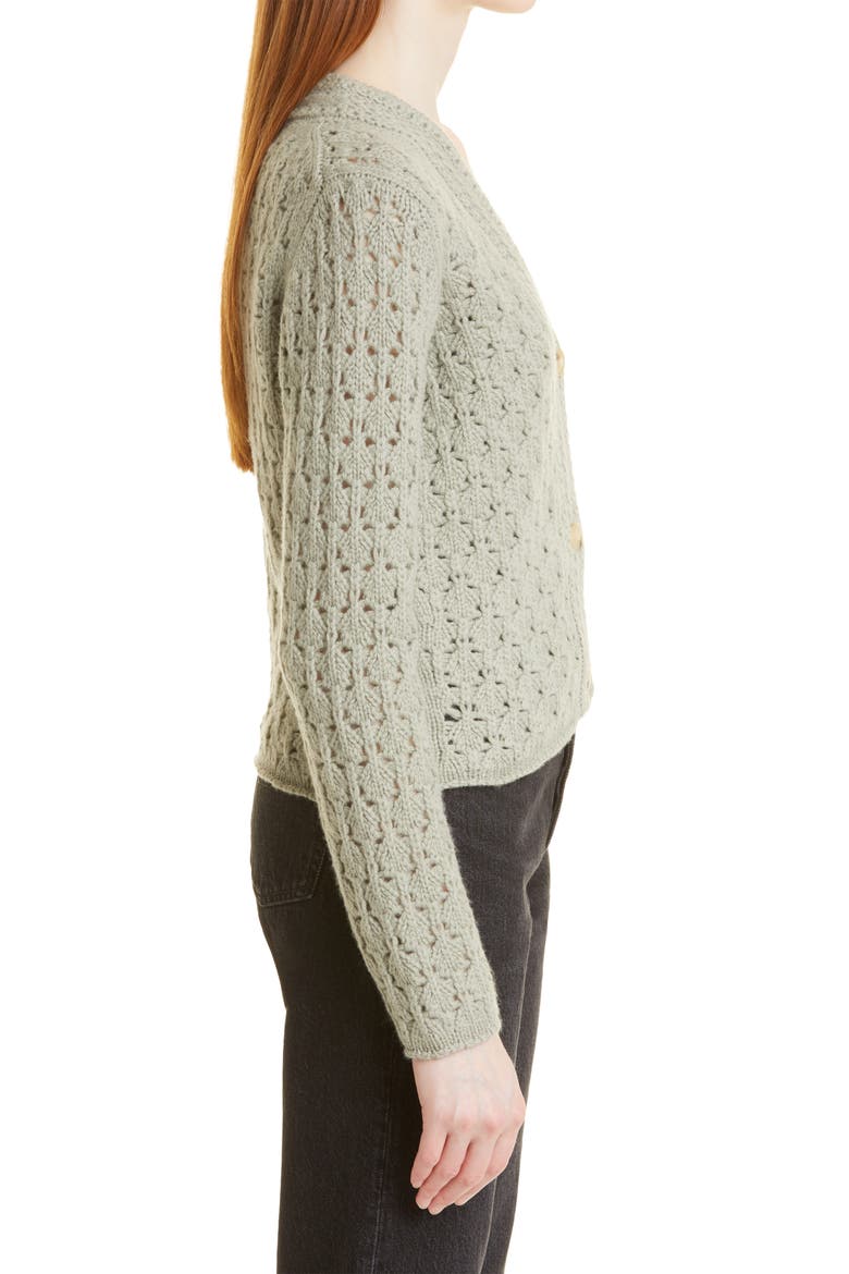 Crochet Wool & Cashmere Cardigan Sweater, Alternate, color, ARTICHOKE