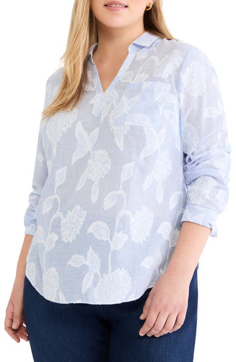 Sky Stripe Jacquard Popover Top (Plus)