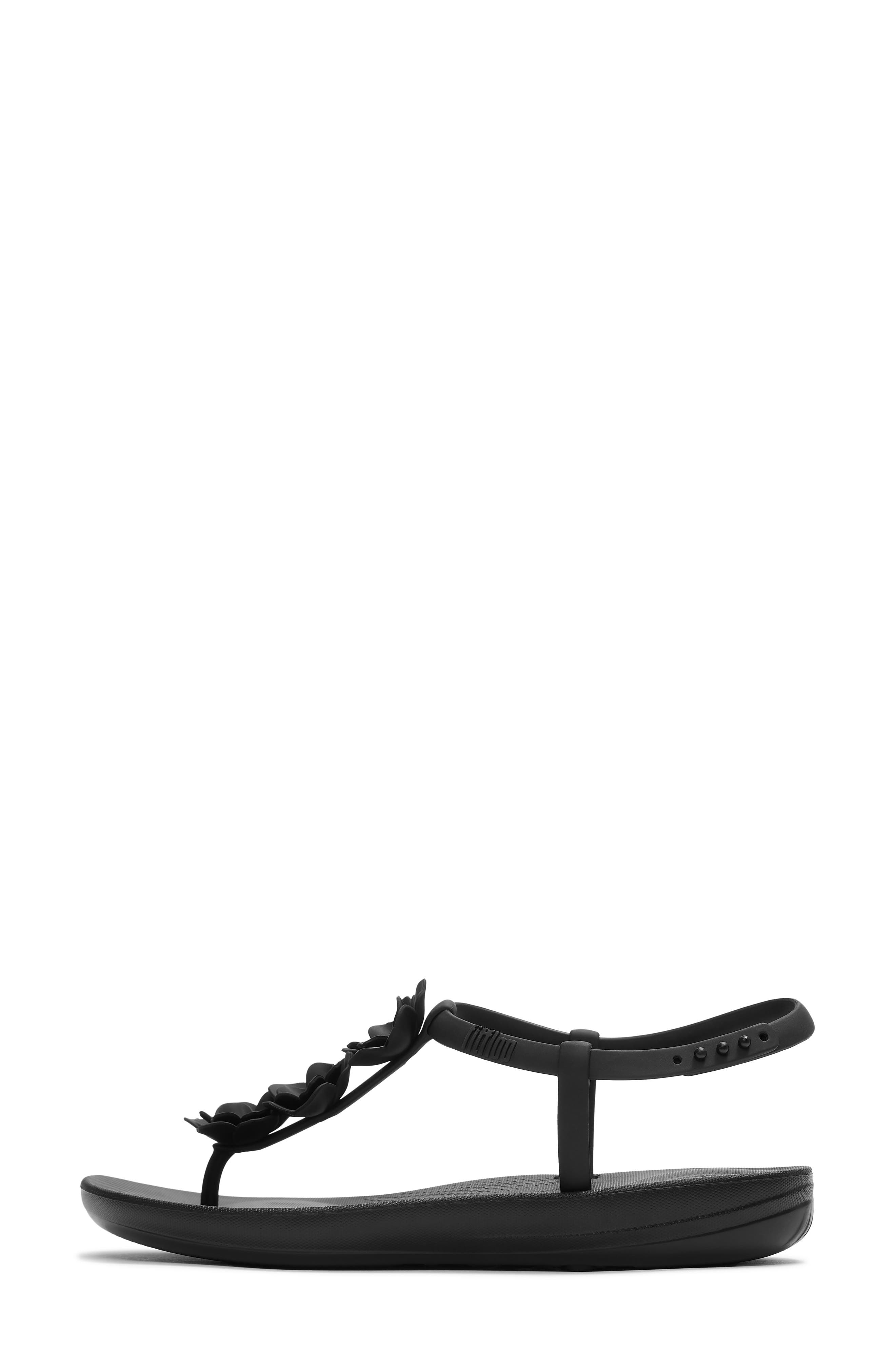 FitFlop Splash Flower T-Strap Sandal, Alternate, color, Black