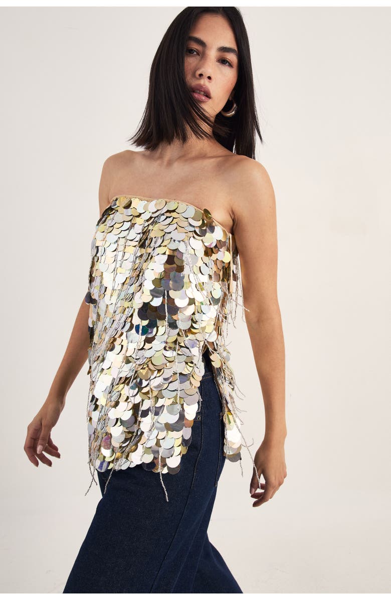 NASTY GAL Disc Tassel Bandeau Top, Main, color, Gold