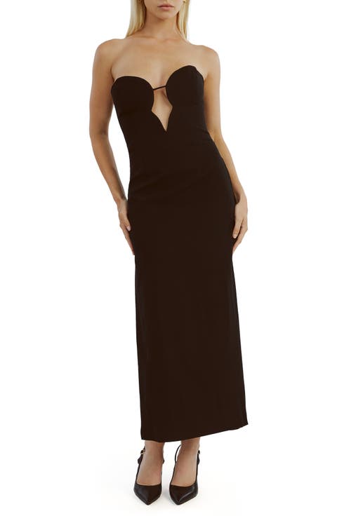 Eleni Strapless Plunge Neck Midi Dress