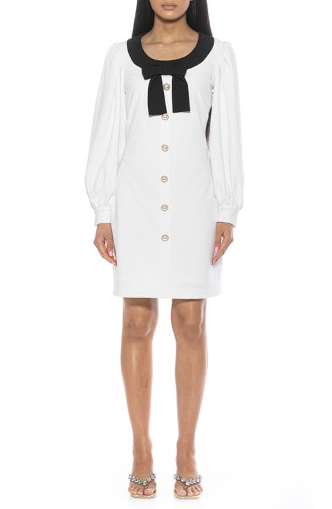 Miyako Imitation Pearl Button Long Sleeve Dress