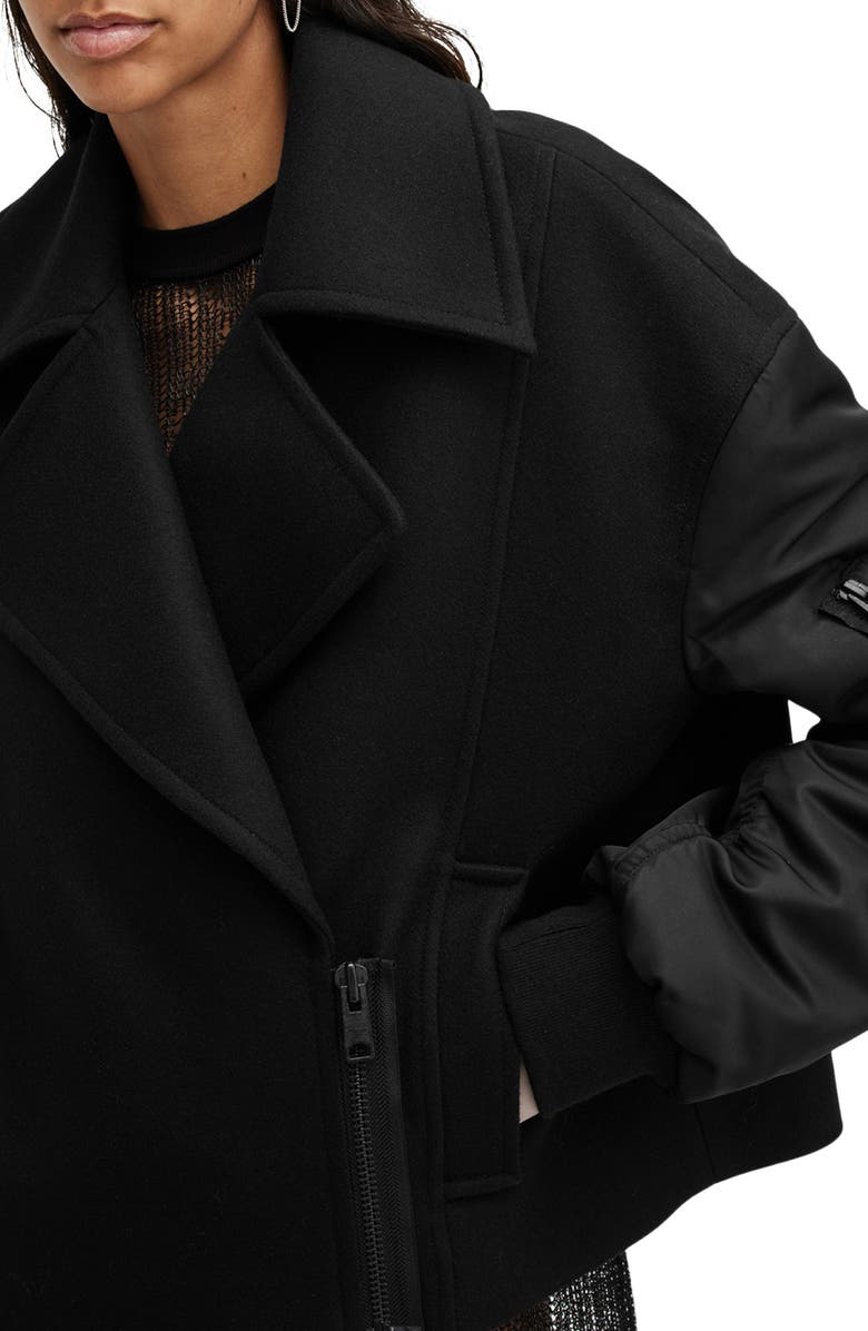 AllSaints Orla Wool Blend Moto Jacket, Alternate, color, Black