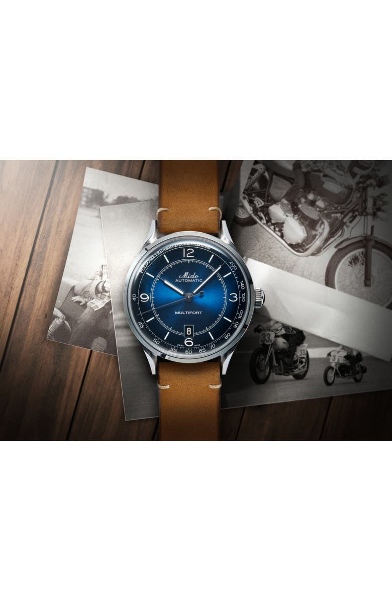 MIDO Multifort Pulsemeter Automatic Leather Strap Watch, 40mm, Alternate, color, Brown/ Blue/ Silver