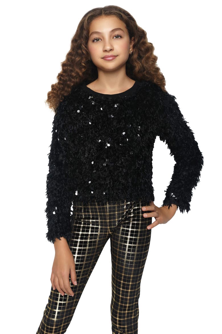 Kids' Sequin Texture Sweater, Alternate, color, BLACK