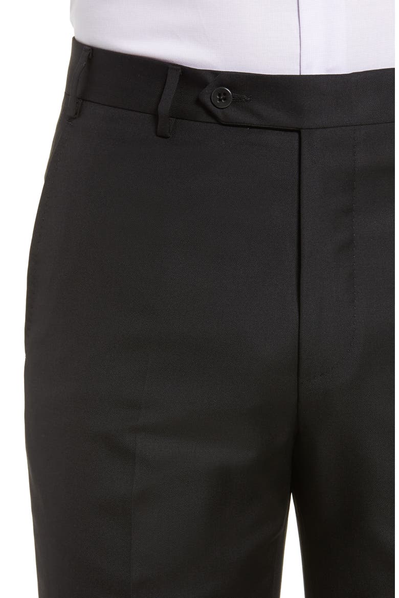Todd Relaxed Fit Flat Front Solid Wool Dress Pants, Alternate, color, BLACK