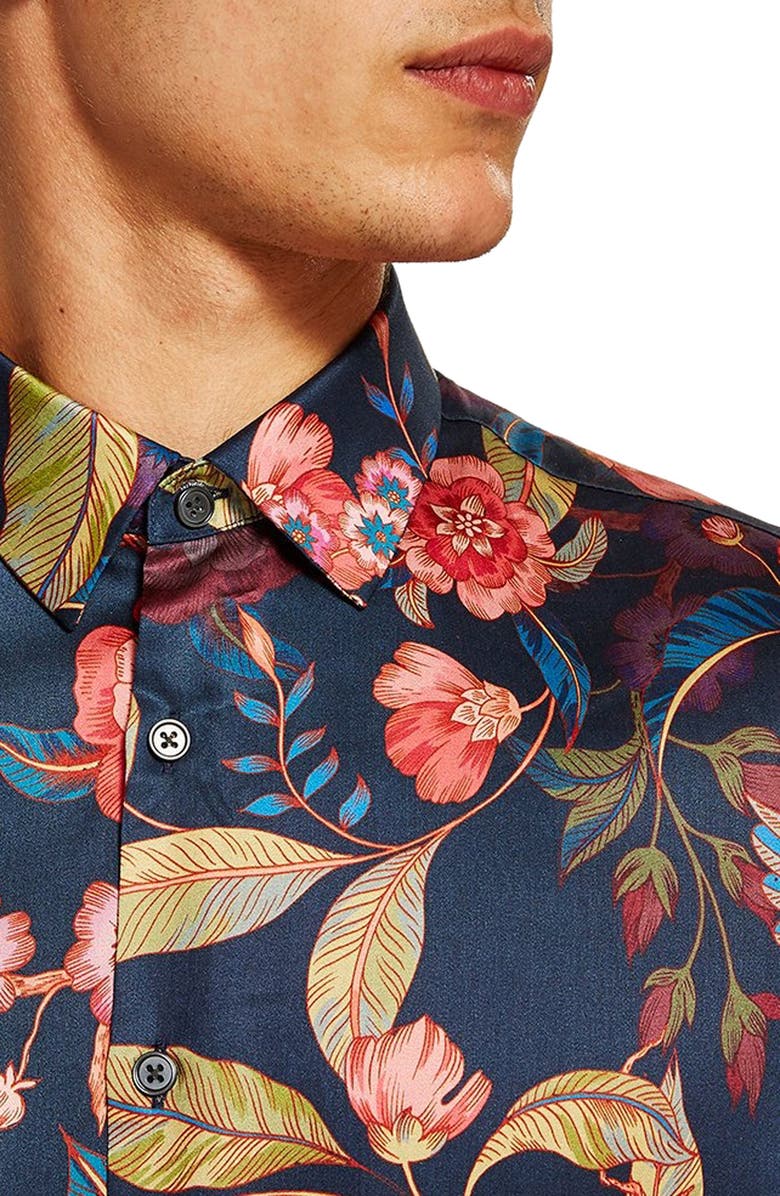 Topman Parrot Floral Sport Shirt, Alternate, color,