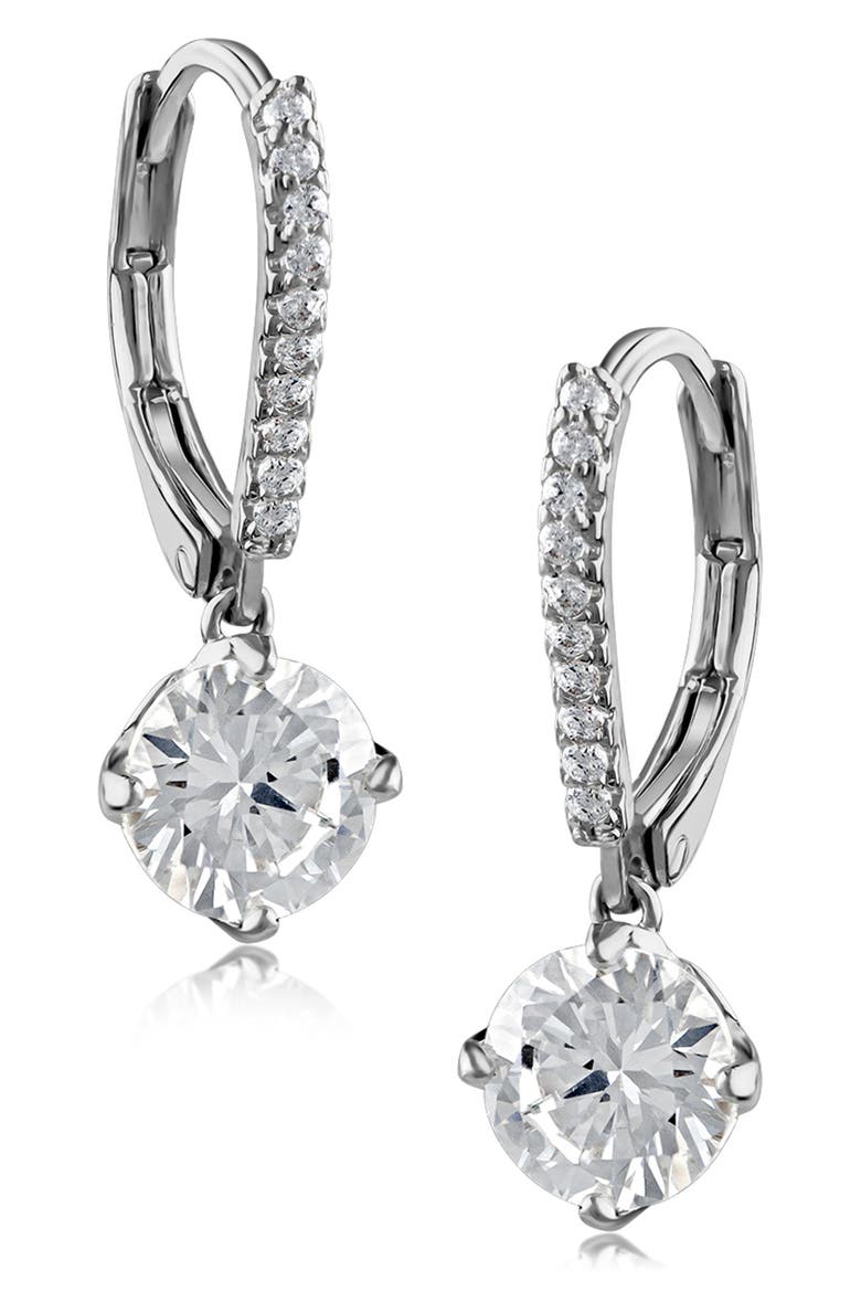 CZ Drop Earrings, Main, color, CLEAR/ SILVER