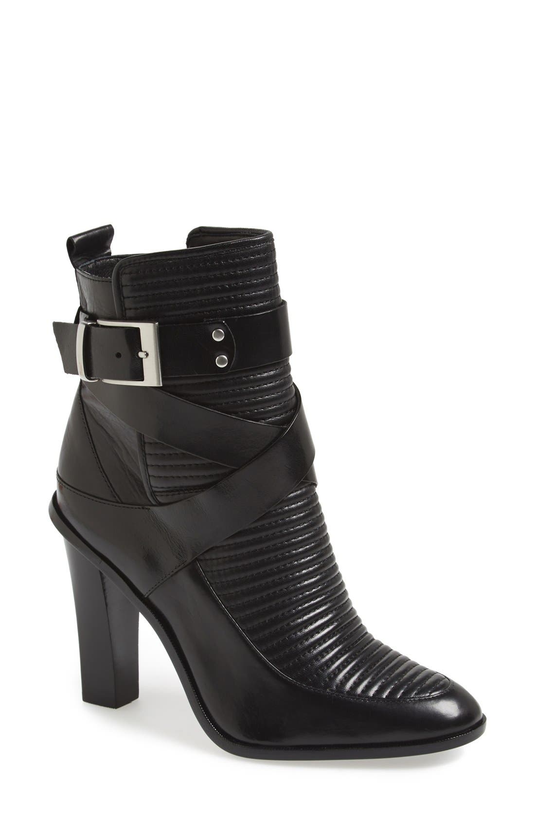'Sanderson' Calfskin Leather Bootie, Main, color, BLACK