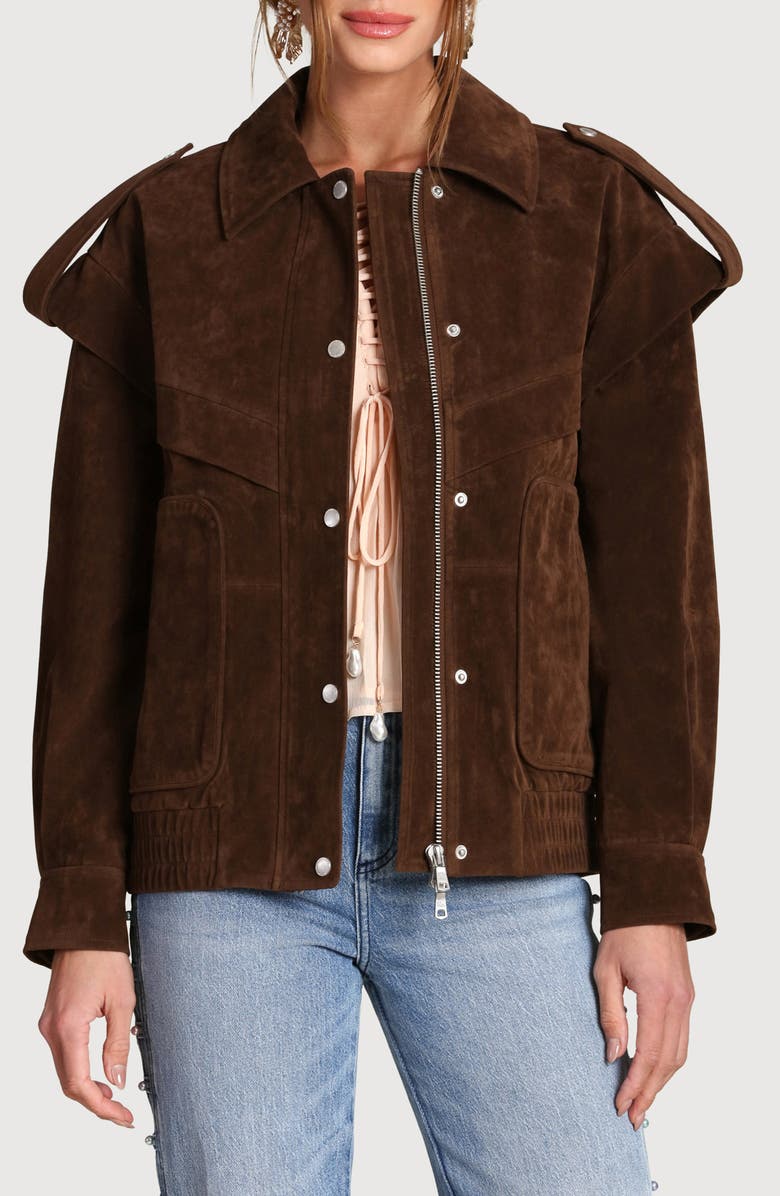 Avec Les Filles Suede Bomber Jacket, Alternate, color, Chocolate
